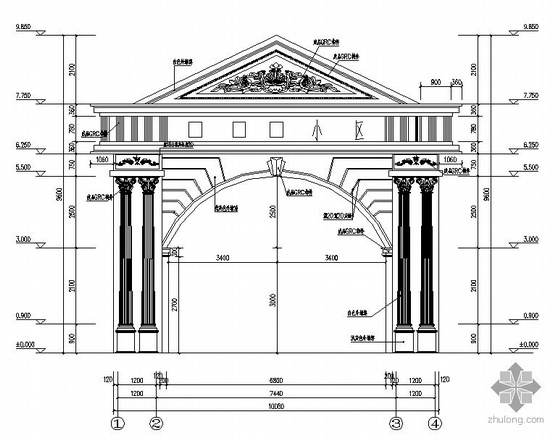 欧式教堂建筑施工图资料下载-某古典欧式小区大门建筑施工图