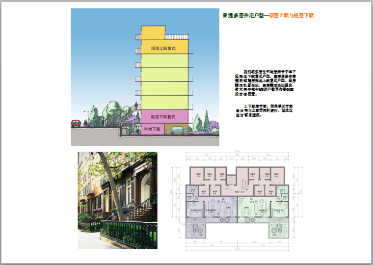 居住区户型设计及会所平面汇总（附图丰富）-普通多层住宅户型—顶层上跃与底层下跃