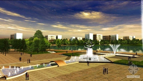 手绘喷泉水景墙效果图资料下载-枣庄市生态广场水景喷泉工程图纸及效果图