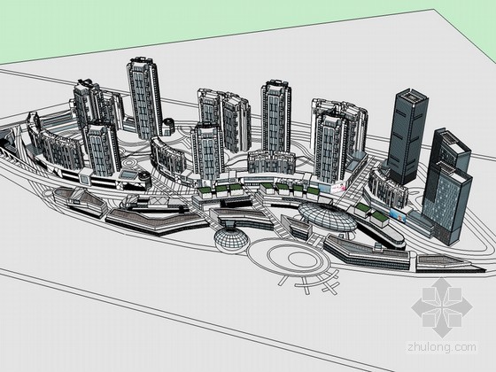 上海商业城市规划资料下载-城市规划商业建筑sketchup模型
