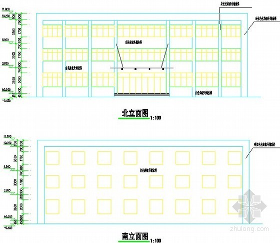 [辽宁]办公楼土建工程量计算及预算书（广联达软件实例 图纸）-立面图 