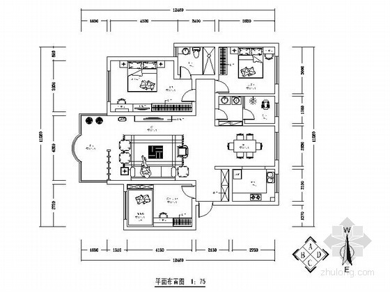 三居两厅两卫设计资料下载-某三室两厅两卫家装装饰图