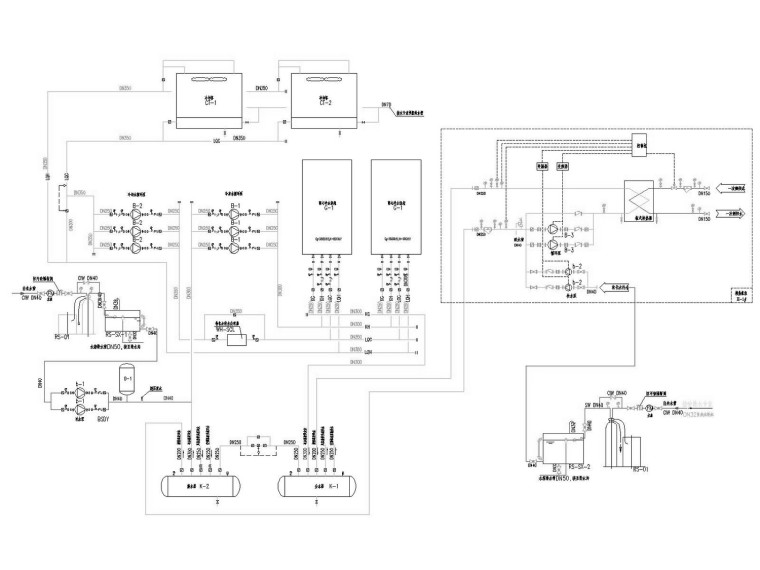 [甘肃]大型产业园办公区空调通风系统施工图(大院出品、制冷机房)-B02冷热源原理图.jpg