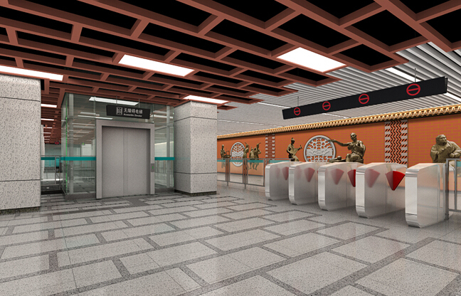 含换乘站高架站地下站30km地铁车站装修及地面附属装修设计方案116页-站厅文化墙设计方案图