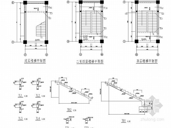 [学士]五层框架结构教学楼毕业设计（建筑图 结构图 详细计算书）-楼梯配筋图