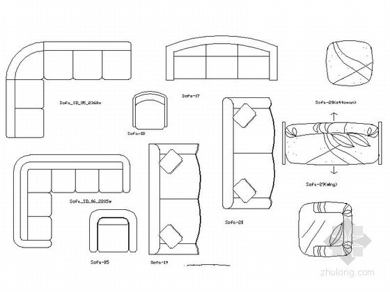 沙发平面CAD图块下载 