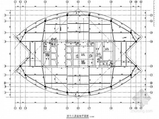 48层混合框架核心筒结构财富中心结构施工图-四十八层结构平面图 