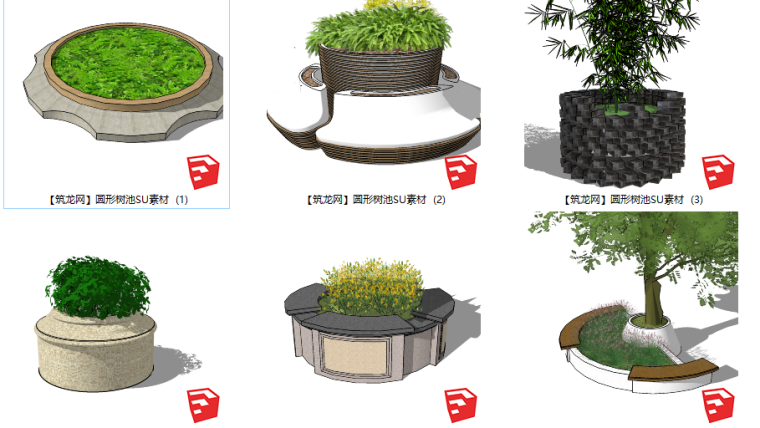 树池su模型资料下载-15套圆形树池SU模型