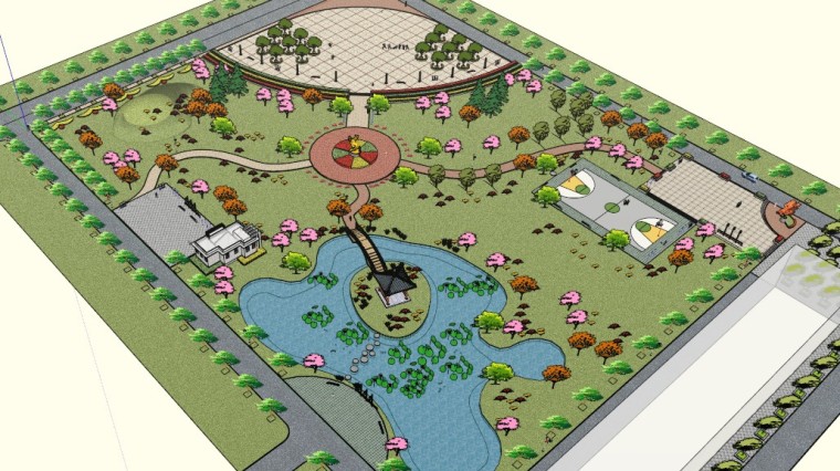 景观园林公园su资料下载-乐寿公园景观设计（SU模型）