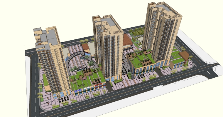 su模型景观商业建筑资料下载-商业广场景观su模型及屋顶花园景观su模型