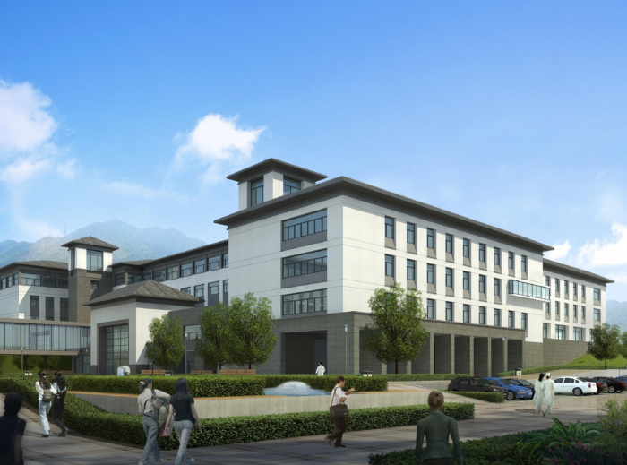 [福建]新中式风格医院规划设计方案文本-病房大楼透视图