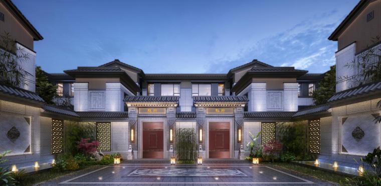 中式独栋别墅平面资料下载-中式豪宅别墅独栋合院建筑模型设计（2018年）