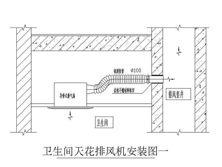 36款通风空调风口节点大样安装详图（CAD,36款）-卫生间天花排风机安装图