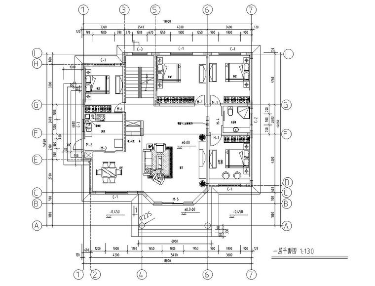 二层独栋别墅钢混结构设计文本（包含效果图+CAD）-一层平面图