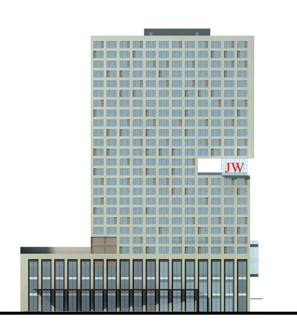 [西安]方形体量塔式办公楼建筑设计方案文本（含空中花园）-方形体量塔式办公楼建筑立面图
