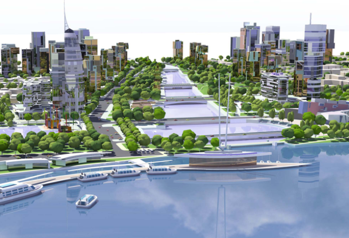 景观园林长廊资料下载-[江苏]滨水景观长廊绿色新城生态城市规划设计方案