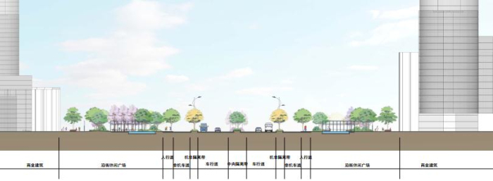 [江苏]生态融合分段规划绿色大道道路及内河景观优化方案-局部剖面图