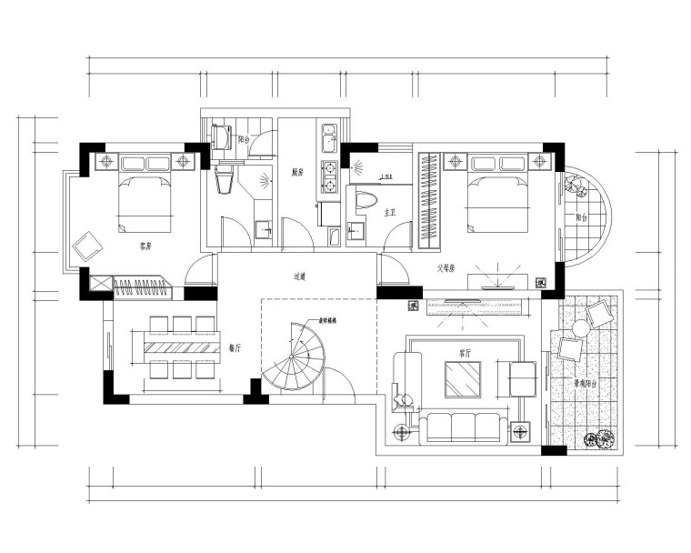 装修效果图复式客厅资料下载-[福建]某复式现代风格别墅施工图及效果图