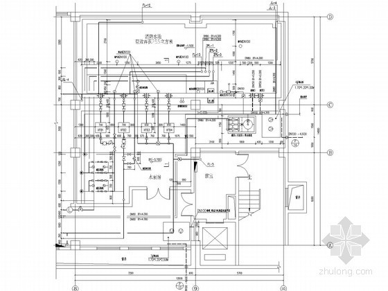 [内蒙古]十一层综合办公楼给排水施工图纸（浴室厨房冷热水系统、大样图较多）-泵房给排水平面图 