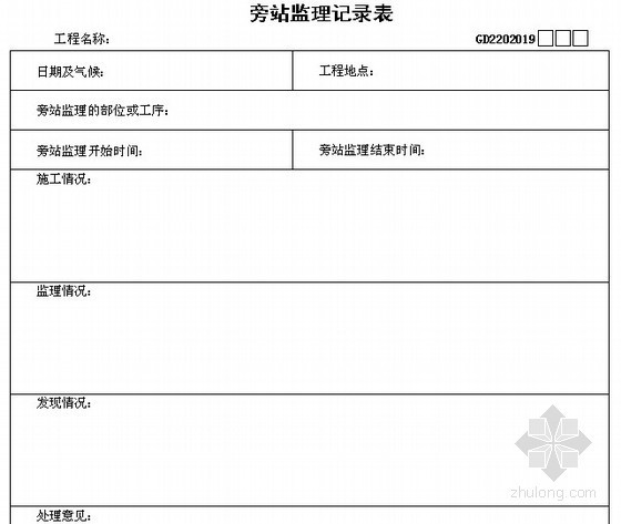 [陕西]房建工程监理全套用表汇总（150张）-监理旁站记录表 