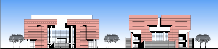 [甘肃]红砖面墙大学教学楼、图书馆及食堂、宿舍建筑（含CAD）-红砖面墙大学教学楼、图书馆及食堂、宿舍建筑立面图