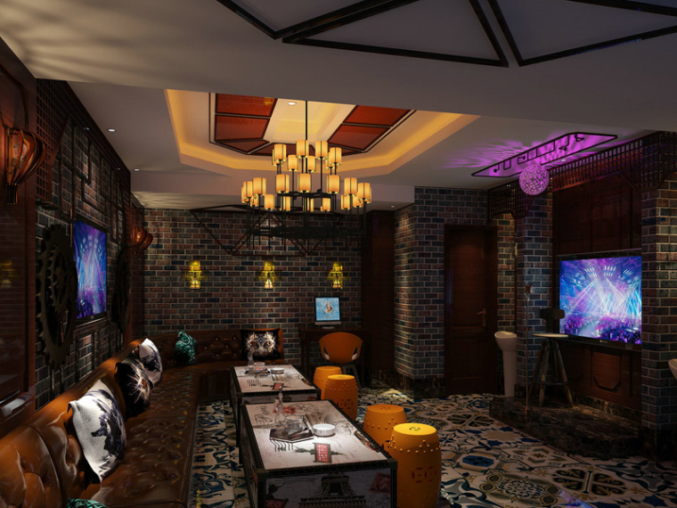 复古风主题餐厅风格资料下载-复古风格练歌房3D模型下载