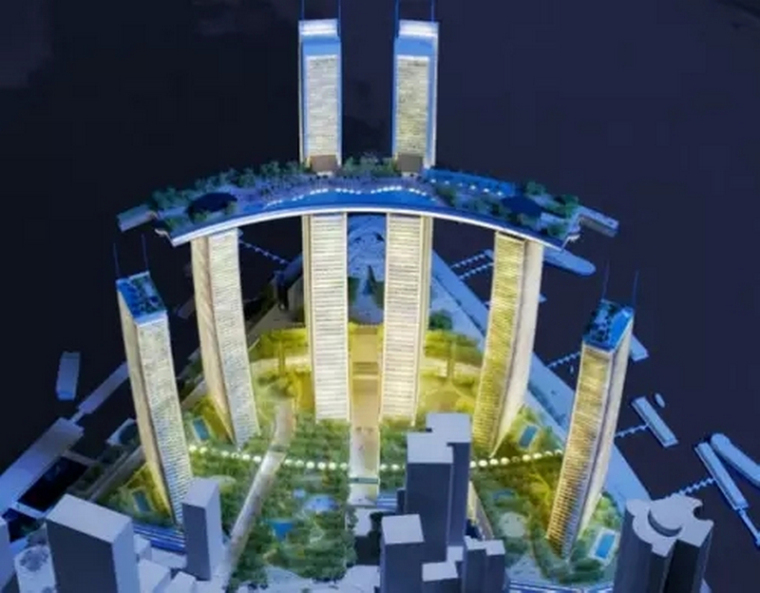 150米超高层办公楼模型资料下载-中国建设难度最大建筑重庆来福士广场突破150米，预计明年底封顶
