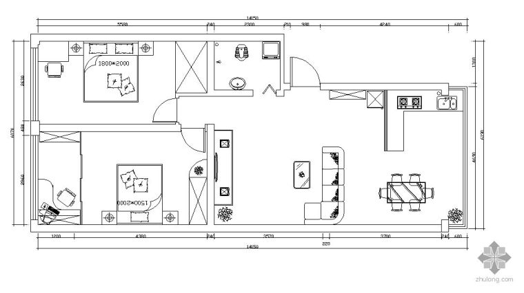 3居室家装施工图资料下载-某两居室家装施工图