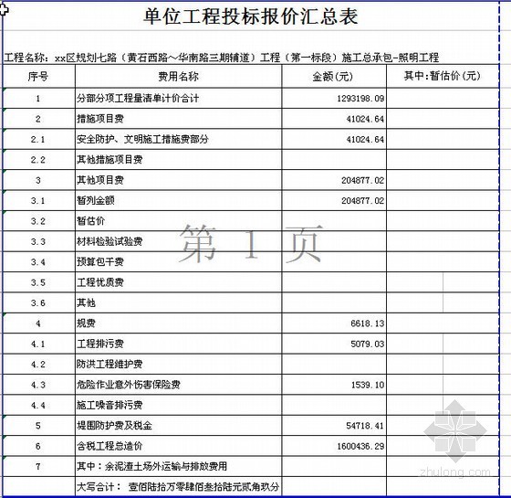 [原创]广州某市政规划道路商务投标书（工程量清单）