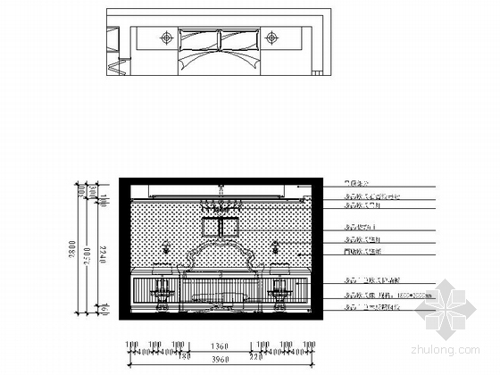 [江苏]美式乡村混搭风情四居室样板间CAD装修施工图（含效果及软装方案）主卧立面图