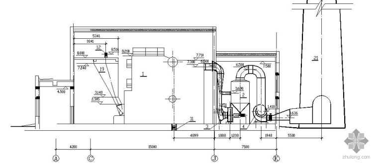 锅炉房冷却池给排水图资料下载-某锅炉房剖面图