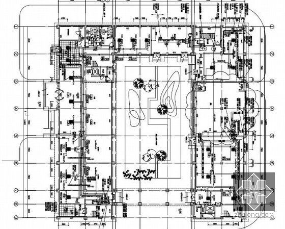 [上海]商业办公大厦空调通风及防排烟系统设计施工图（采暖设计）-一层通风防排烟平面图（三）