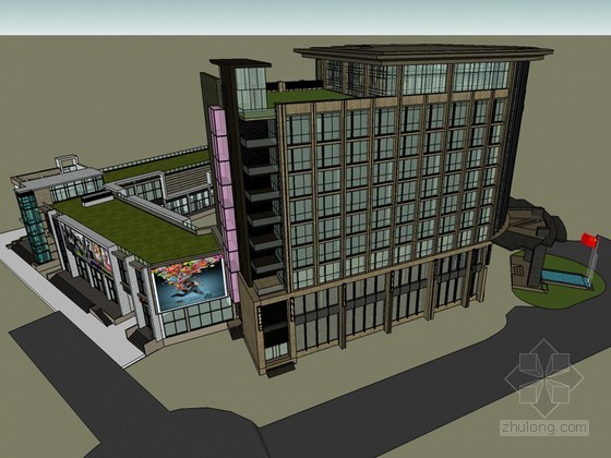 城市商务酒店案例资料下载-商务酒店建筑SketchUp模型下载