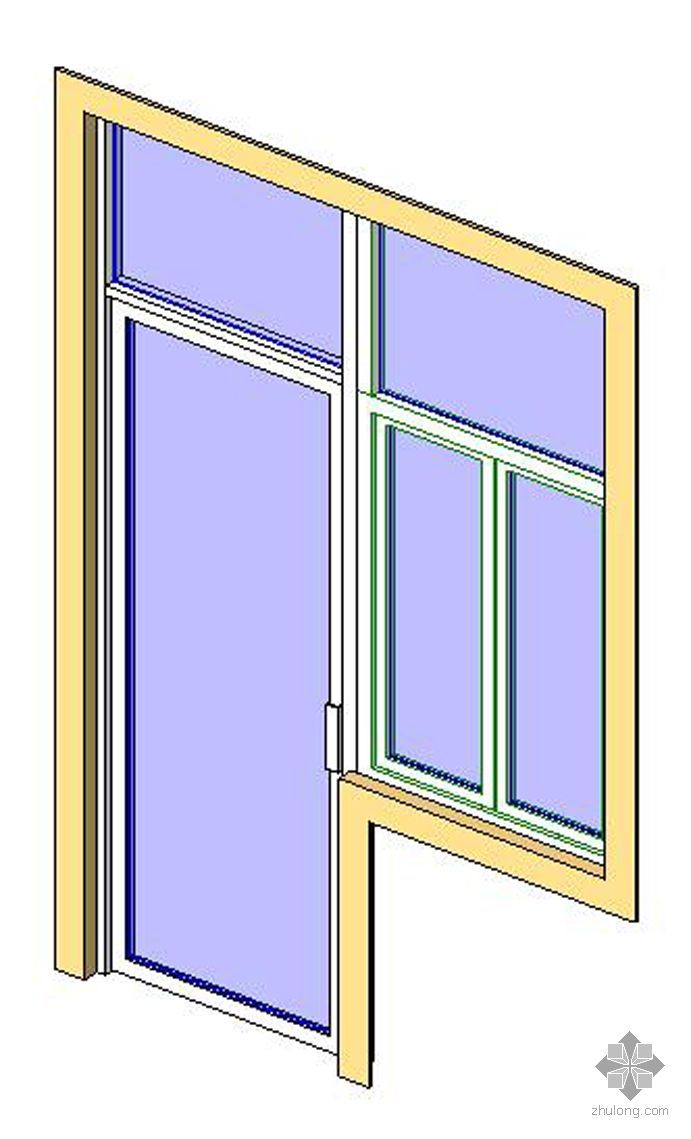 门联窗族revit资料下载-单扇平开玻璃门联窗（有亮子）