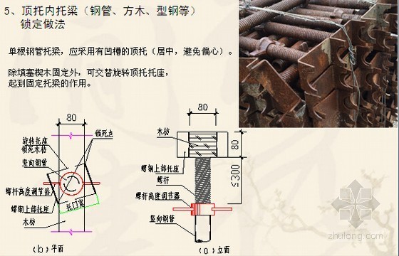 建筑工程承插型盘扣式钢管支架施工要点培训讲义-顶托内托梁（钢管、方木、型钢等）锁定做法 