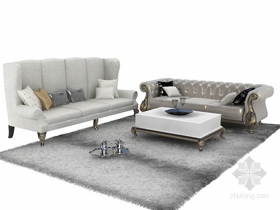 新中式沙发椅子组合3d模型资料下载-欧式沙发组合3D模型下载