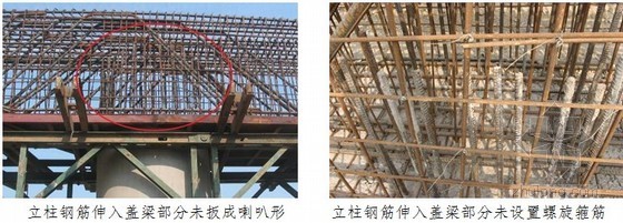 高速公路混凝土桥涵工程质量风险源及预控措施149页（附图示）-立柱与盖梁连接钢筋不规范