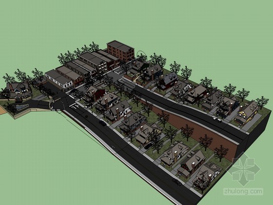 中式别墅小区模型资料下载-别墅小区规划SketchUp模型下载