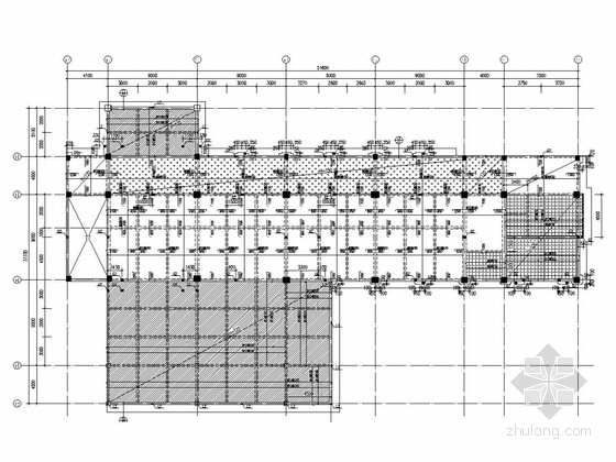 [浙江]五层框架结构坡屋面小学结构施工图（含计算书）-二层板配筋平面图 
