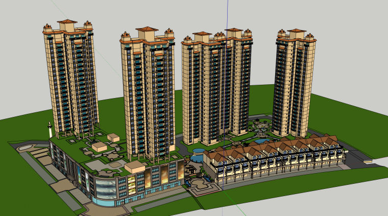 寺庙3D建筑模型资料下载-超高层居住区建筑模型设计