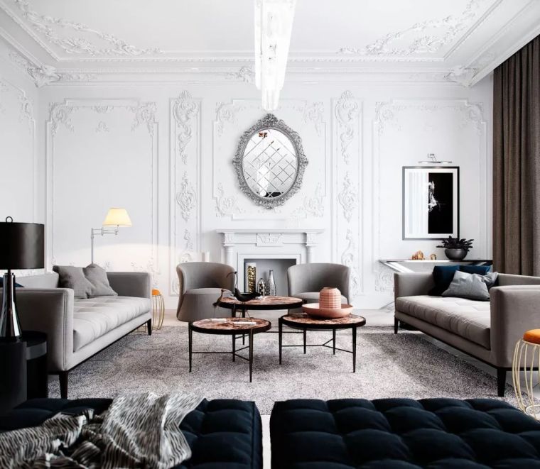 古典客厅背景墙资料下载-家具客厅+石膏线，为什么越来越受欢迎？