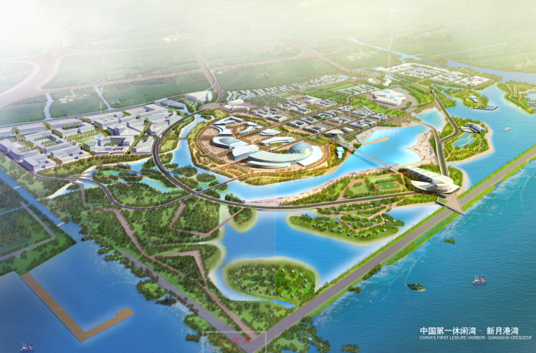 民俗文化旅游区设计资料下载-[上海]浦东华夏文化旅游区（上海新月港湾）城市规划设计方案