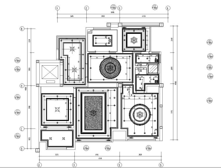 欧式香缇华府样板房B户型室内施工图设计（CAD+实景图）-灯具布置图