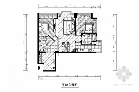 厨房两间装修效果图资料下载-现代两居室室内装修施工图（含效果图）