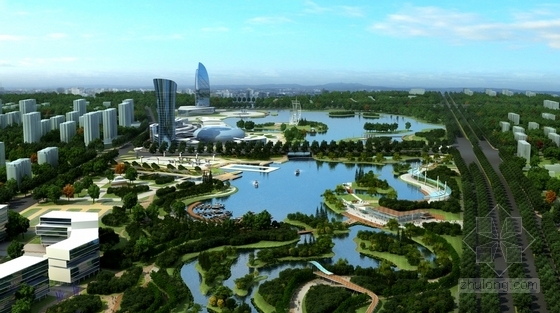 [福建]滨湖片区生态公园和市民广场设计方案（含多媒体视频）-鸟瞰效果图
