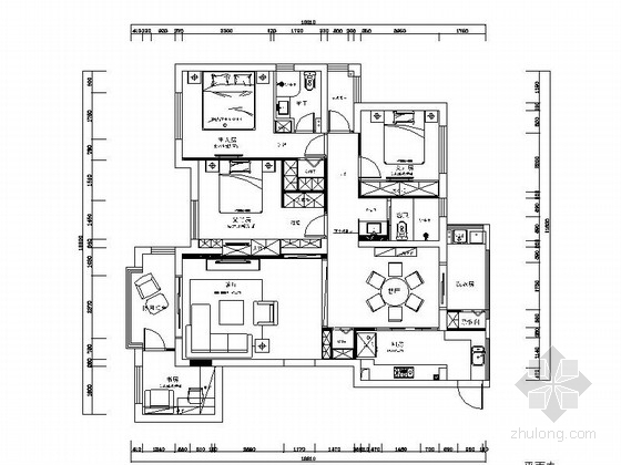 四居室小区资料下载-[宁波]花园小区现代四居室装修施工图