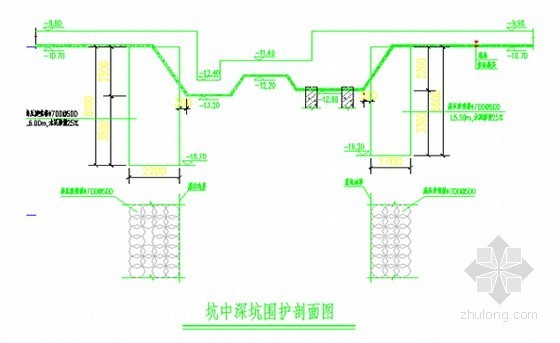 [江苏]大型商场深基坑开挖支护及降水施工方案（SMW工法桩加内支撑）-坑中坑围护剖面图