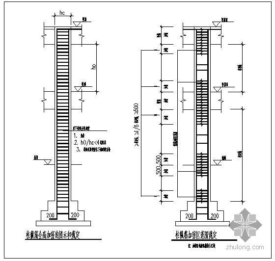 框架柱箍筋加密区规范资料下载-某柱箍筋加密区范围节点构造详图