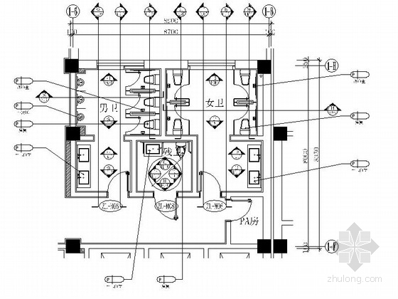 卫生间图cad资料下载-[江苏]某度假酒店公共卫生间装修图