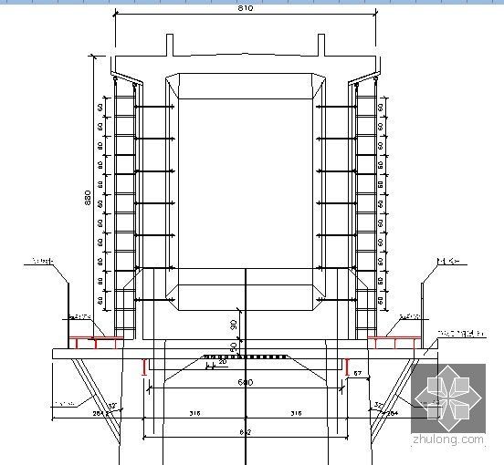 [贵州]三向预应力（72+128+72）m连续刚构挂篮施工方案及计算书197页附CAD图-0#段托架横断面图